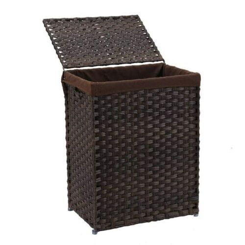 Wicker Laundry Hamper with Lid, Brown - Lot 680