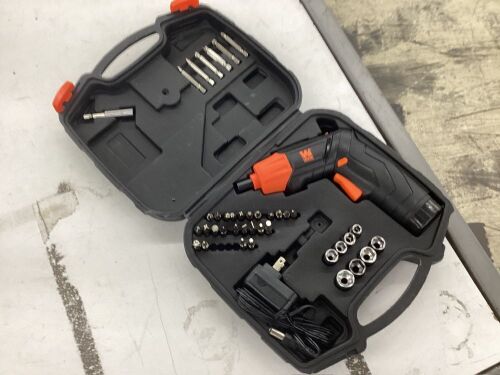 WEN 49140 4V Max Lithium Ion Rechargeable Cordless Electric Screwdriver and Flashlight with Carrying Case and Accessories - Lot 653