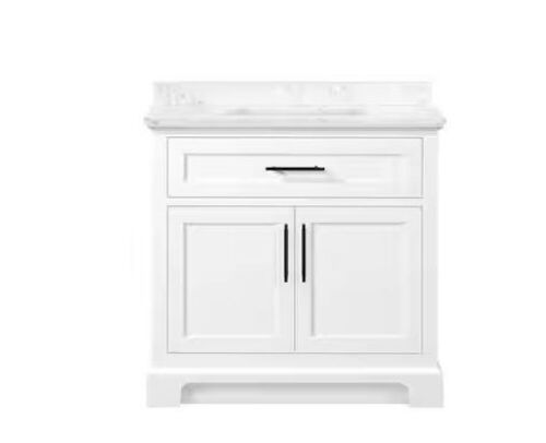 Doveton Single Sink Bath Vanity in White with White Engineered Marble Top - Lot 19