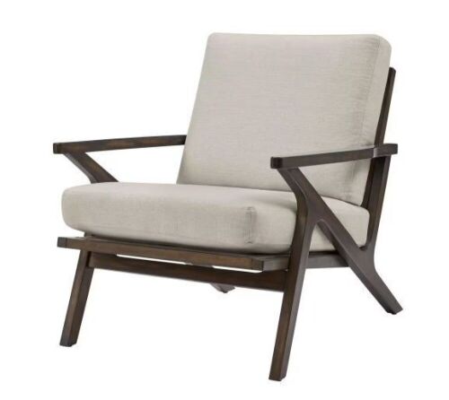 Modern Wood Frame Upholstered Accent Chair in Biscuit Beige   - Lot 29