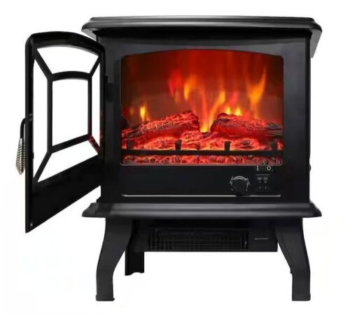 17 in. 1400-Watt Freestanding Electric Fireplace in Black  - Lot 126