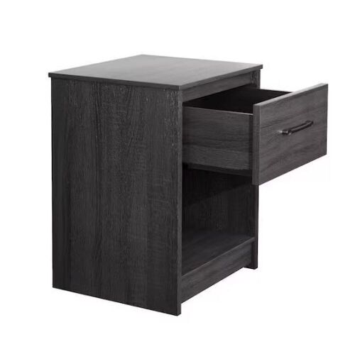 Gymax Nightstand with Drawer Storage Shelf Black  - Lot 128