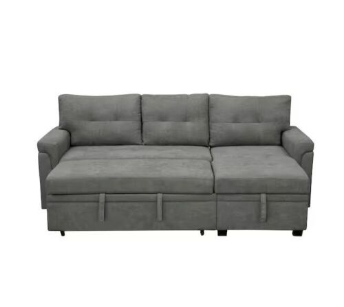 Gray Tufted Velvet Sectional Sofa Sleeper with Storage Twin Size Sofa Bed - Lot 13