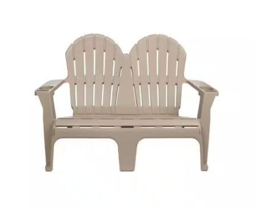 StyleWell 54 in. Putty Beige Plastic 2-Person Outdoor Adirondack Bench with Phone and Cup Holders - Lot 362