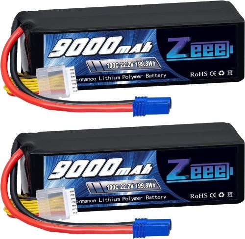 Zeee 6S Lipo Battery 9000mAh 22.2V 100C Soft Case RC Battery EC5 Connector with Metal Plates, 2 Pack   - Lot 148