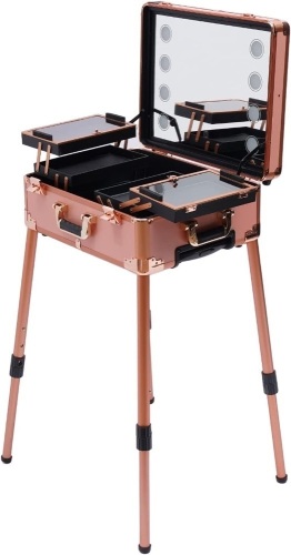 Cosmetic Train Table with 4 Rolling Wheels, Lights & Mirror, Adjustable Legs   - Lot 46