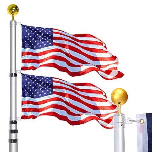WinisKi Telescoping Flag Pole 30ft Extra Thick, Silver - Lot 45