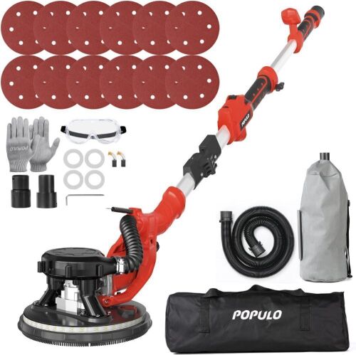 POPULO Drywall Sander, 810W 7A Electric Drywall Sander with Vacuum Attachment, Variable Speed 900-1800RPM Powerful Wall Sander with 12Pcs Sanding discs, Floor and Popcorn Ceiling Removal Tool - Lot 7762
