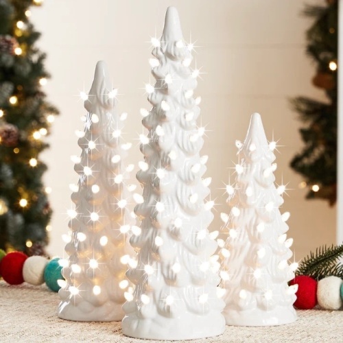 Set of 3 Pre-Lit Ceramic Tabletop Christmas Trees - Lot 8395
