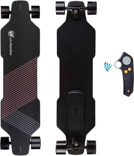 Electric Skateboard, Electric Skateboard with Remote Control for Beginners, 350W Brushless Motor, Max 12.4 MPH, Carver E-Ska with DIY Stickers - Lot 8701