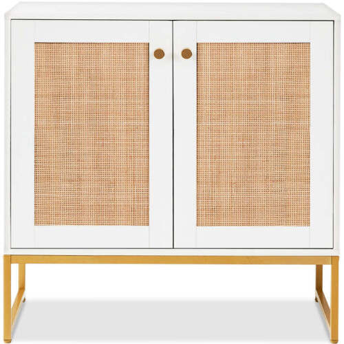 2-Door Rattan Storage Cabinet Accent Furniture for Living Room w/ Foot Pads - Lot 8866
