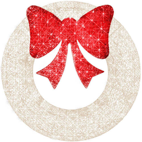 Pre-Lit Outdoor Christmas Wreath, LED Metal Holiday Decor w/ Bow - 36in - Lot 8877