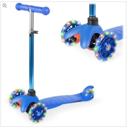 Kids Mini Kick Scooter Toy w/ Colorful Light-Up Wheels, Adjustable T-Bar - Lot 112