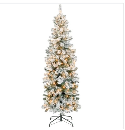 6' Pre-Lit Snow Flocked Artificial Pencil Christmas Tree $179.99 - Lot 200