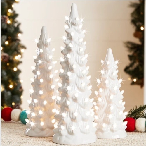 Set of 3 Pre-Lit Ceramic Tabletop Christmas Trees $85.99 - Lot 143