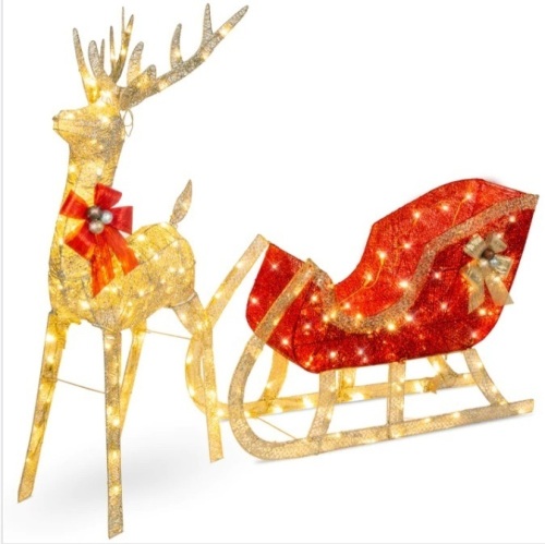 Lighted Christmas Reindeer & Sleigh Outdoor Decor Set w/ LED Lights $229.99 - Lot 318
