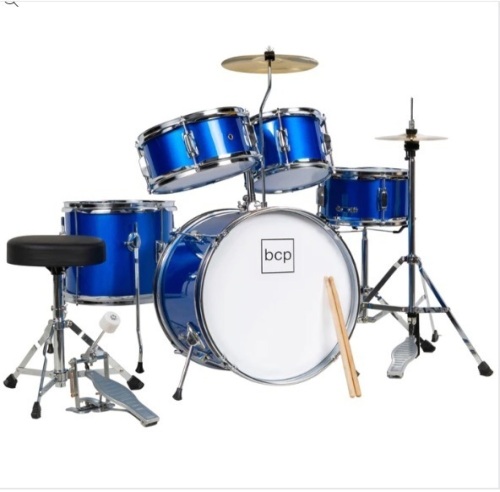 Kids Beginner All Wood Acoustic Drum Kit Starter Set w/ Stool, Drumsticks - Lot 226