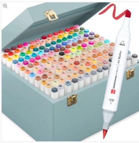 Alcohol-Based Marker Pen Kit w/ Brush & Chisel Tip, Carrying Case - 168ct - Lot 164