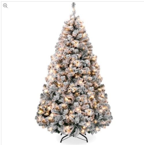 Pre-Lit Snow Flocked Artificial Pine Christmas Tree w/ Warm White Lights - Lot 194
