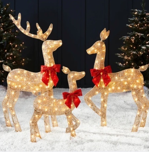 3-Piece Lighted 2D Christmas Deer Set Outdoor Decor w/ 175 LED Lights - 4ft - Lot 152