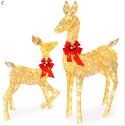 2-Piece Lighted Christmas Deer Family Outdoor Decor Set with LED Lights - Lot 156
