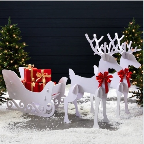 3-Piece Deer & Sleigh Silhouette Set Holiday Yard Decoration w/ Stakes - 4ft - Lot 186
