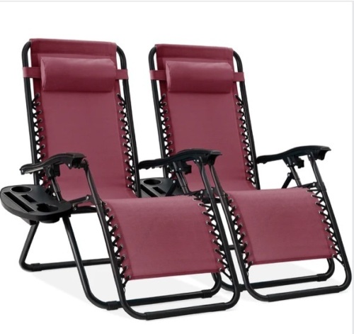 Set of 2 Adjustable Zero Gravity Patio Chair Recliners w/ Cup Holders - Lot 206