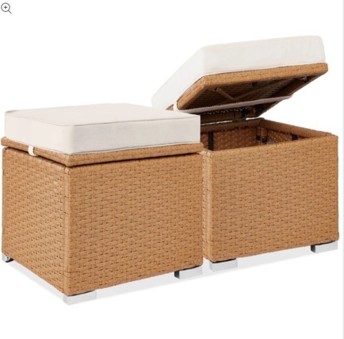 Set of 2 Wicker Ottomans, Multipurpose w/ Removable Cushions, Steel Frame - Lot 189