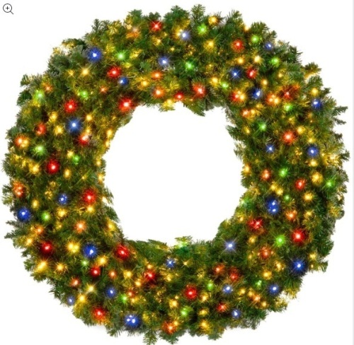 Pre-Lit Artificial Fir Christmas Wreath w/ Multicolor LED Lights, PVC Tips - Lot 203