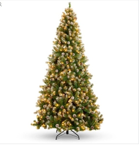 Pre-Lit Pre-Decorated Christmas Tree w/ Flocked Tips, Pine Cones - Lot 223
