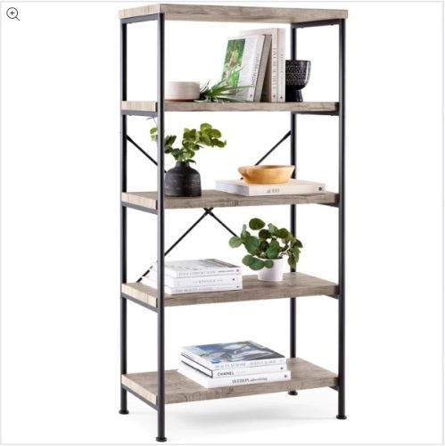 5-Tier Industrial Bookshelf w/ Metal Frame, Wood Shelves - Lot 21