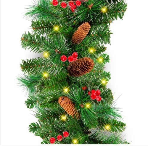 Pre-Lit Pre-Decorated Garland w/ PVC Branch Tips, 50 Lights - 9ft $59.99 - Lot 282