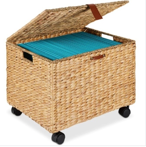 Mobile Water Hyacinth Rolling Filing Cabinet Storage Basket w/ Lid, Wheels$99.99 - Lot 304