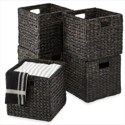 Set of 5 Collapsible Hyacinth Storage Baskets w/ Inserts - 12x12in $99.99 - Lot 274