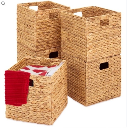 Set of 5 Collapsible Hyacinth Storage Baskets w/ Inserts - 10.5x10.5in $121.99 - Lot 346