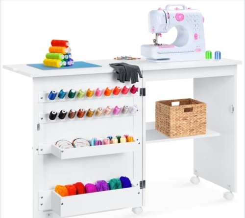Folding Sewing Table Multipurpose Craft Station & Side Table w/ Wheels $199.99 - Lot 87