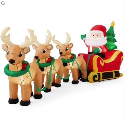 Lighted Inflatable Santa Claus & Reindeer Christmas Decoration - 9ft $129.99 - Lot 91