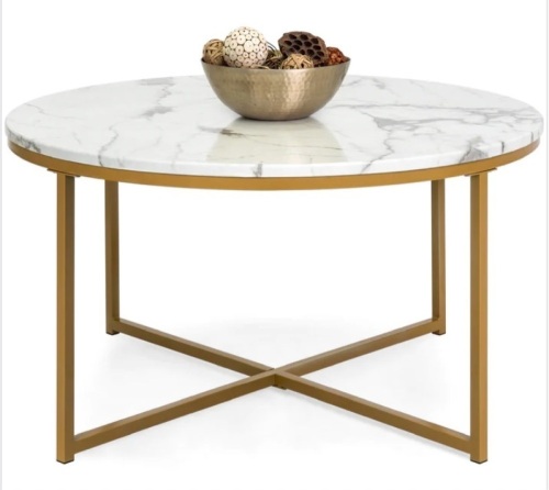 Round Coffee Table w/ Faux Marble Top, Metal Frame - 36in $179.99 - Lot 100