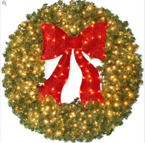 Pre-Lit Artificial Fir Christmas Wreath w/ Red Bow, LED Lights - Lot 25