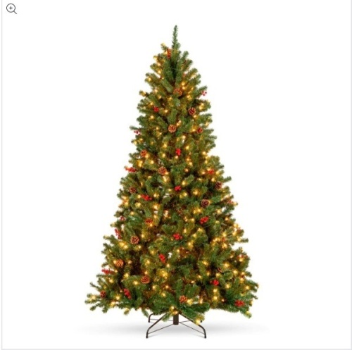 Pre-Lit Pre-Decorated Spruce Christmas Tree w/ Pine Cones, Berries - Lot 30