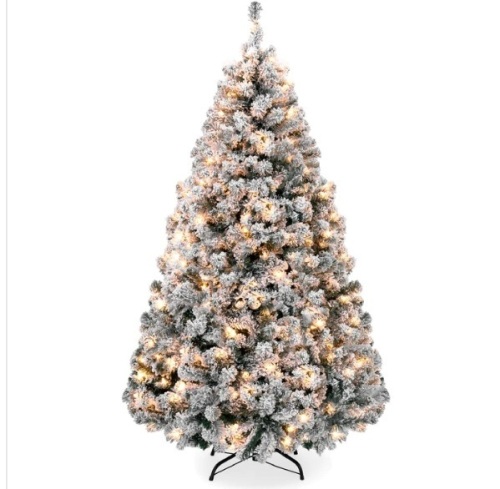 Pre-Lit Snow Flocked Artificial Pine Christmas Tree w/ Warm White Lights - Lot 35