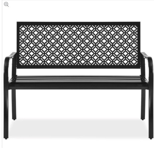 Indoor Outdoor Steel Bench w/ Geometric Backrest, Foot Levelers - Lot 36