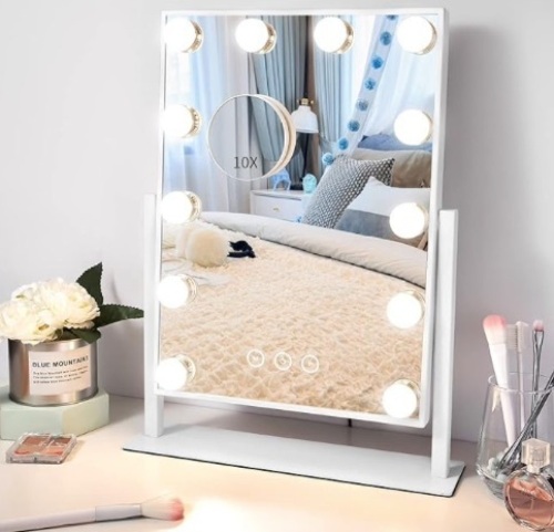 NUSVAN Vanity Makeup Mirror with Lights ,3 Color Lighting Modes Detachable 10X Magnification Mirror Touch Control,360°Rotation, White (14.6Inch) $59.99 - Lot 133