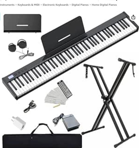 Piano Keyboard 88 Keys Semi-weighted Compact Portable Digital Piano Set for Beginners with Stand, Carrying Case, Sustain Pedal, Headphones, SWAN-S Black $219.00 - Lot 231