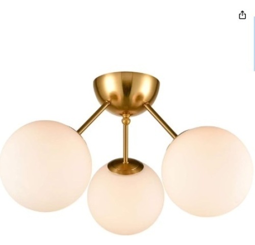 HOLKIRT Classic Mid Century Modern Globe Semi Flush Mount Ceiling Light Sputnik Chandeliers,White Frosted Glass Gold Finished for Living Room Dining Room Bedroom 3- Light - Lot 50