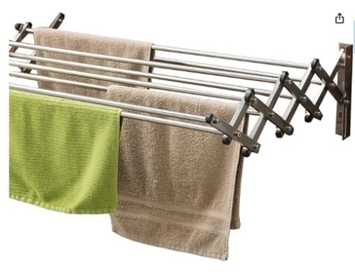 AERO W Racks Stainless Steel Wall Mounted Collapsible Laundry Clothes Drying Rack 60 Pound Capacity 22.5 Linear Ft - Lot 51