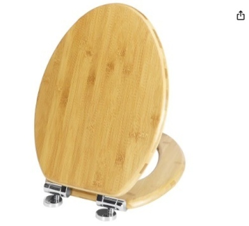 Elongated Bamboo Toilet Seat with Lid Quick Release Slow Close Zinc Alloy Strong Hinges Natural Bamboo, Light - Lot 53