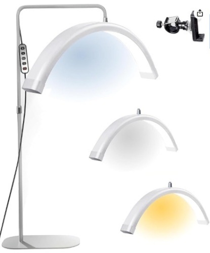 Hi_friend Eyelash LED Floor Light, Half Moon Lamp for Lash Extension, Lighting for Beauty, Skincare, Lashes, Eyebrows, Filming Content Creation (White) - Lot 56