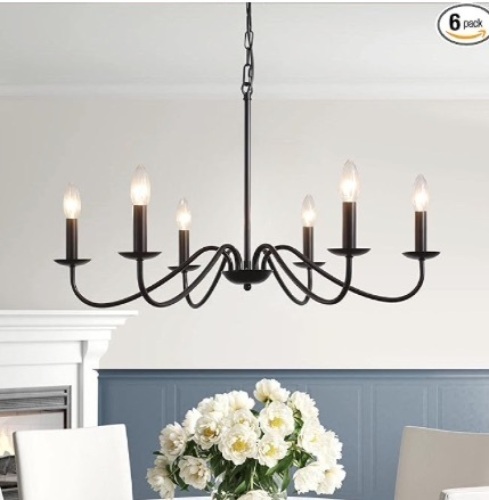 Black Chandelier, 6-Light Rustic Industrial Iron Farmhouse Chandelier, Modern Pendant Ceiling Light Fixture for Living Room, Foyer, Bedroom, Hallway, Kitchen Lighting Fixtures - Lot 59