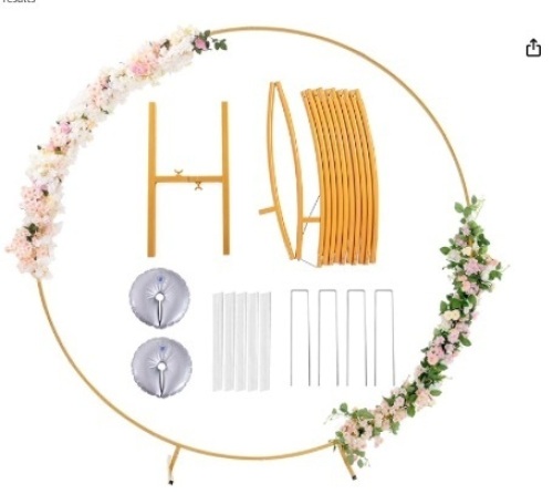 Round Backdrop Stand, Gold Wedding Arch, Xhakchik Metal Balloon Arch Stand with Guide Rope, Round Backdrop Stand Photography Background Support Stand for Birthday Party Wedding Decoration (6.5FT Arch) - Lot 61